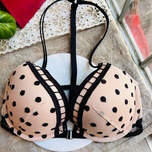Victoria's Secret Black and Tan Polka Dot Bra 34D Like New
